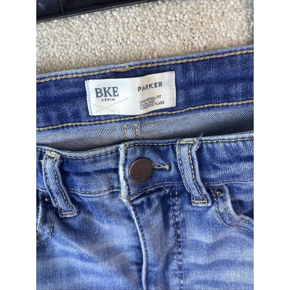 BKE Parker Cropped Flare Jeans Womens 26x25 Blue High Rise Raw Hem Distressed - Picture 6 of 10